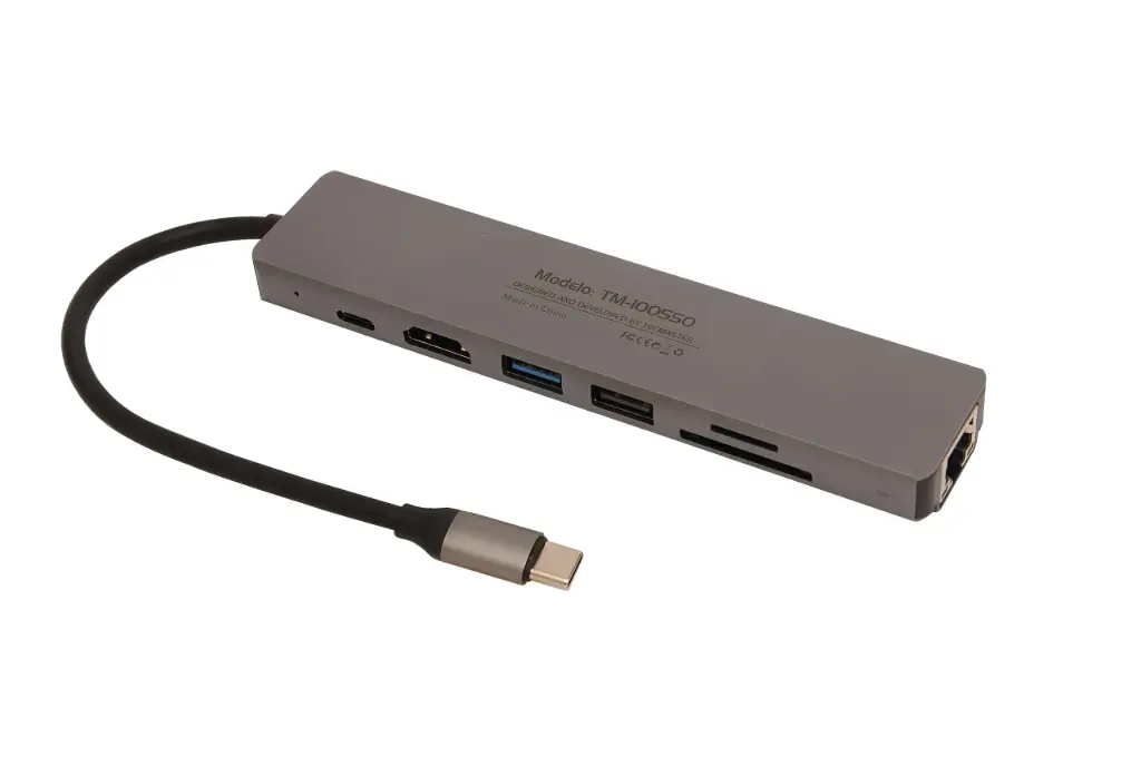 [PC-TEC-100550-7IN1-GRY] Docking Station Tecmaster 7en1 USB-C HDMI 4K PD 100W Aluminio