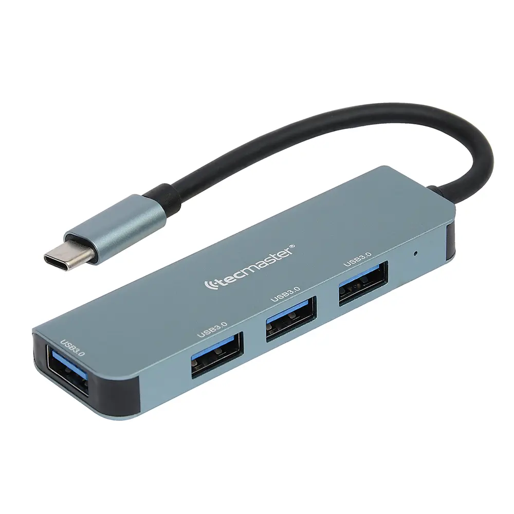 [PC-TEC-100555-4IN1-GRY] Hub USB Tecmaster 4 en 1 USB-A 3.0 5Gbps Aluminio Compacto Gris