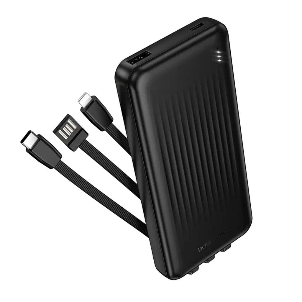 [CA-BOR-121531-3CBL-BLK] Powerbank Borofone 10000mAh 3 Cables Integrados Display Negro